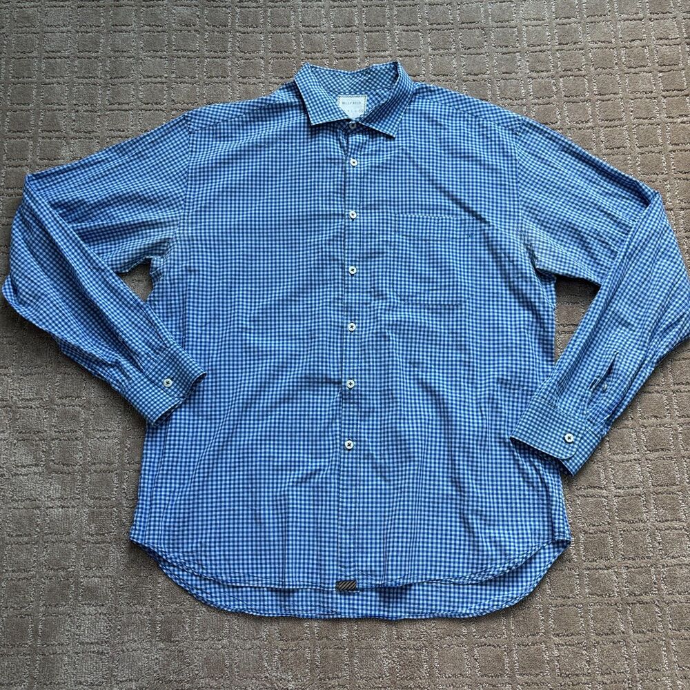 Billy Reid Button Down Shirt Mens XXL Blue White Check Gingham Standard Cut READ